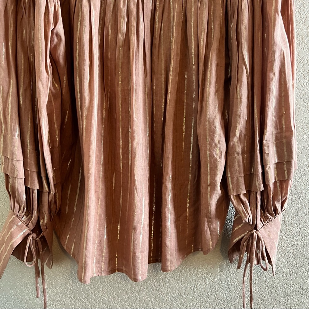 Shona Joy Boho Balloon Sleeve Gold Metallic Blouse Size 8 - Picture 11 of 11